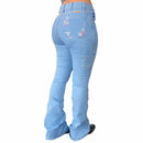 Calça Tex Team Carpinteira Delave Bordada Rosa