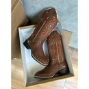 BOTA TEXANA - COURO HORSE NESCAU BORDADO MEIA FLORÊNCIA FERRUGEM