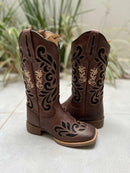BOTA TEXANA LASER RAMOS GLITTER PRETO COURO MARROM