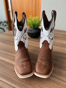 Texana Geovani  - Couro Floatter Branco e Horse Nescau/ Bordado Mulas Marrom