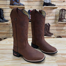 BOTA TEXANA - COURO HORSE NESCAU BORDADO RAMOS + FLORÃO MARROM