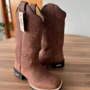 Texana Jessica - Couro Horse Nescau/Bordado Ramos Marrom