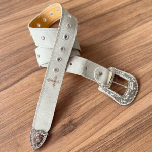 Cinto Couro Off-White/Bordado Cruz