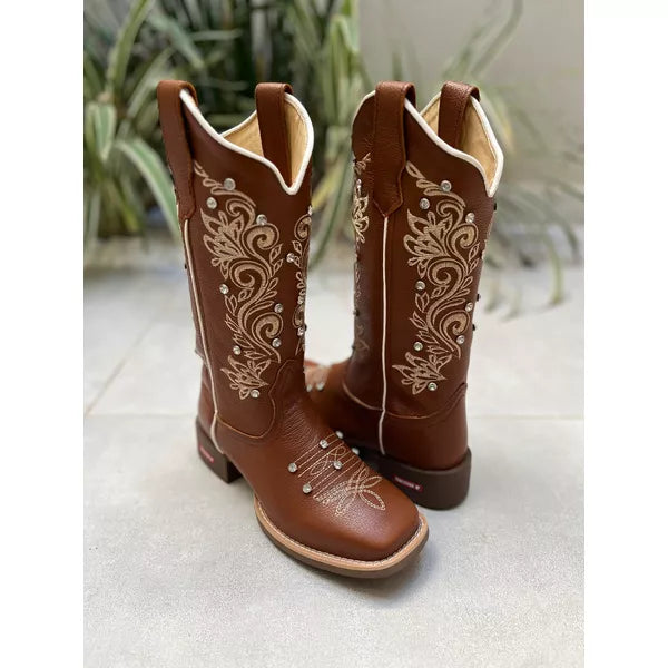 BOTA TEXANA EM COURO BORDADO RAMOS AMANDA COM METAIS STRASS - Imagem 2