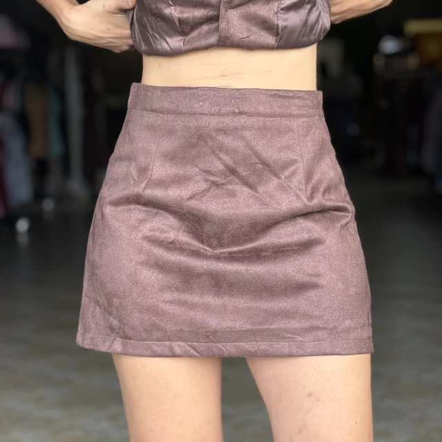 Conjunto Lari Colete Saia Suede Café - Imagem 5