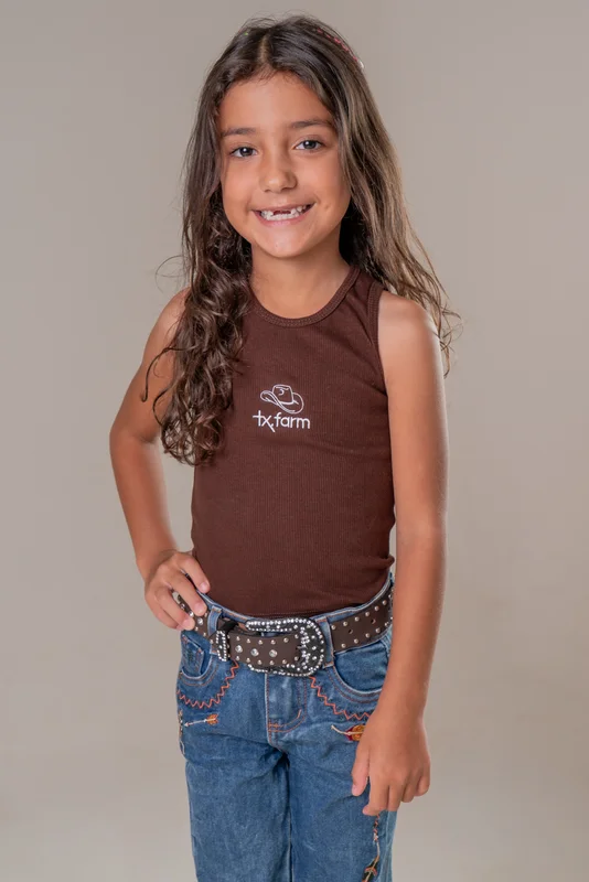 REGATA CANELADA MINI FEMININA TEXAS FARM - JOY - MARROM CAFE