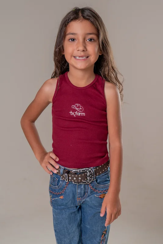 REGATA CANELADA MINI FEMININA TEXAS FARM - JOY - VERMELHO VINHO