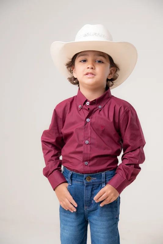CAMISA MASCULINA MINI MANGA LONGA TEXAS FARM - VERMELHO VINHO