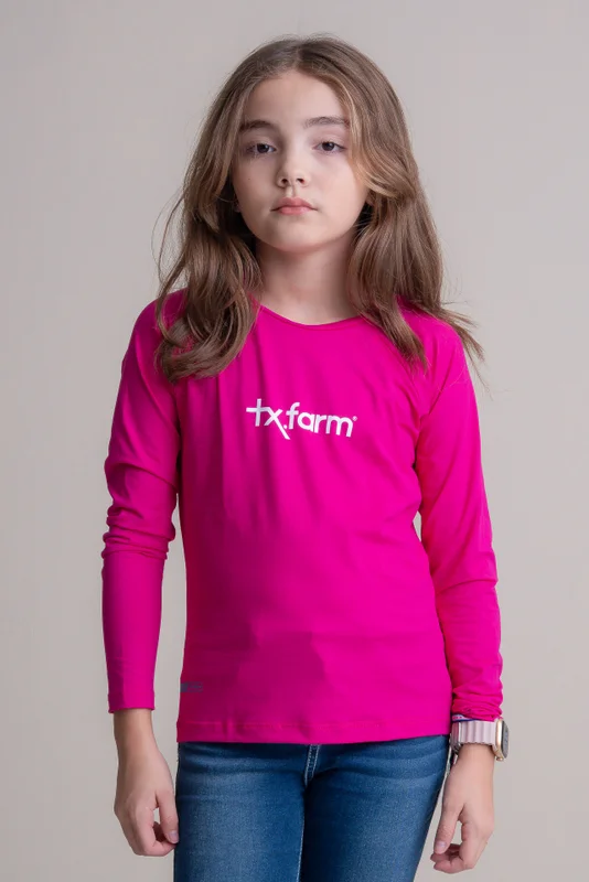 CAMISETA TÉRMICA JUVENIL UNISSEX UV50+ TEXAS FARM - ROSA PINK/ BRANCO - Imagem 3