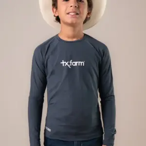 CAMISETA TÉRMICA JUVENIL UNISSEX UV50+ TEXAS FARM - CINZA GRAFITE/ BRANCO