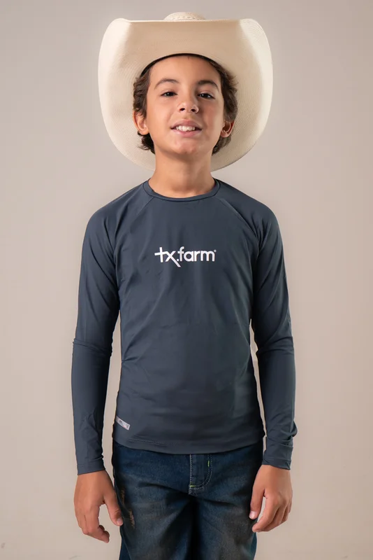 CAMISETA TÉRMICA JUVENIL UNISSEX UV50+ TEXAS FARM - CINZA GRAFITE/ BRANCO
