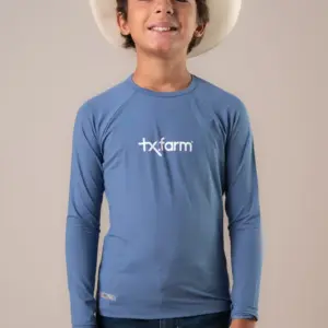 CAMISETA TERMICA JUVENIL UNISSEX UV50+ TEXAS FARM - AZUL JEANS/ BRANCO