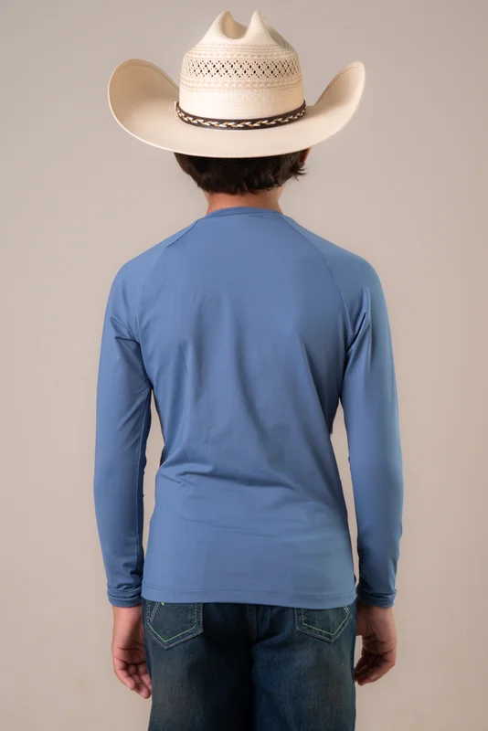 CAMISETA TERMICA JUVENIL UNISSEX UV50+ TEXAS FARM - AZUL JEANS/ BRANCO - Imagem 2