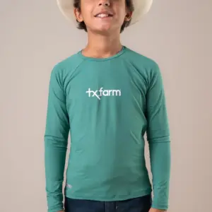CAMISETA TÉRMICA JUVENIL UNISSEX UV50+ TEXAS FARM - VERDE JADE/ BRANCO