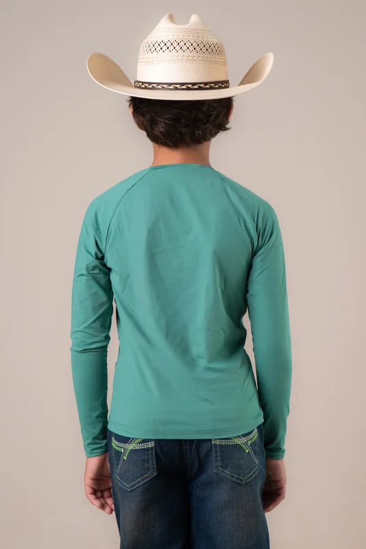CAMISETA TÉRMICA JUVENIL UNISSEX UV50+ TEXAS FARM - VERDE JADE/ BRANCO - Imagem 2