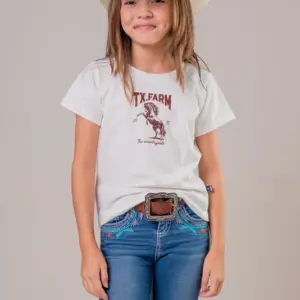 CAMISETA FEMININA JUVENIL TEXAS FARM - OFF-WHITE/ MARROM