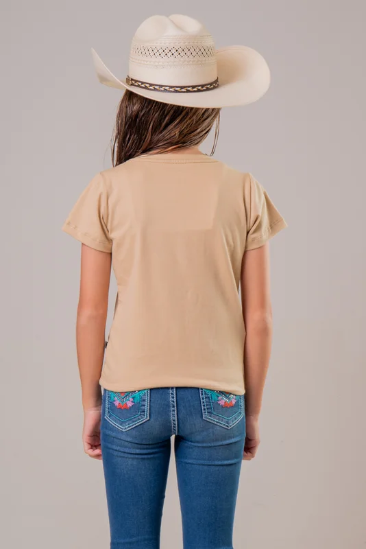 CAMISETA FEMININA JUVENIL TEXAS FARM - BEGE AREIA/ ROSA - Imagem 2