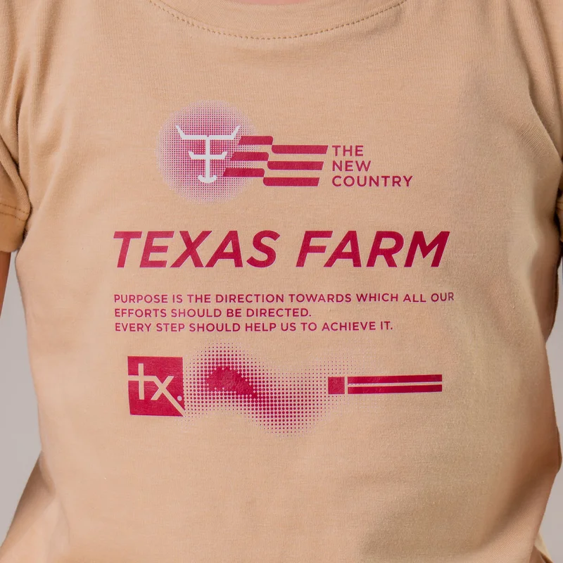 CAMISETA FEMININA JUVENIL TEXAS FARM - BEGE AREIA/ ROSA - Imagem 3