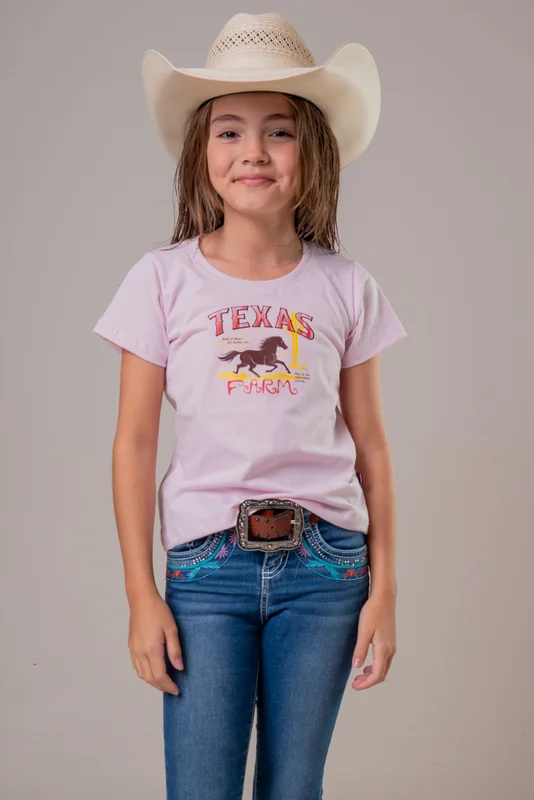 CAMISETA FEMININA JUVENIL TEXAS FARM - ROSA BB/ VERMELHO