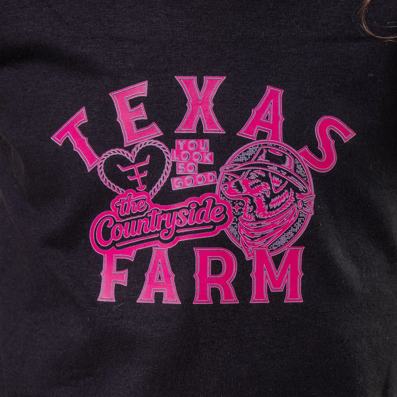 CAMISETA FEMININA INFANTIL TEXAS FARM - PRETO/ ROSA - Imagem 3