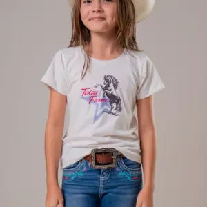 CAMISETA FEMININA JUVENIL TEXAS FARM - OFF-WHITE/ ROSA