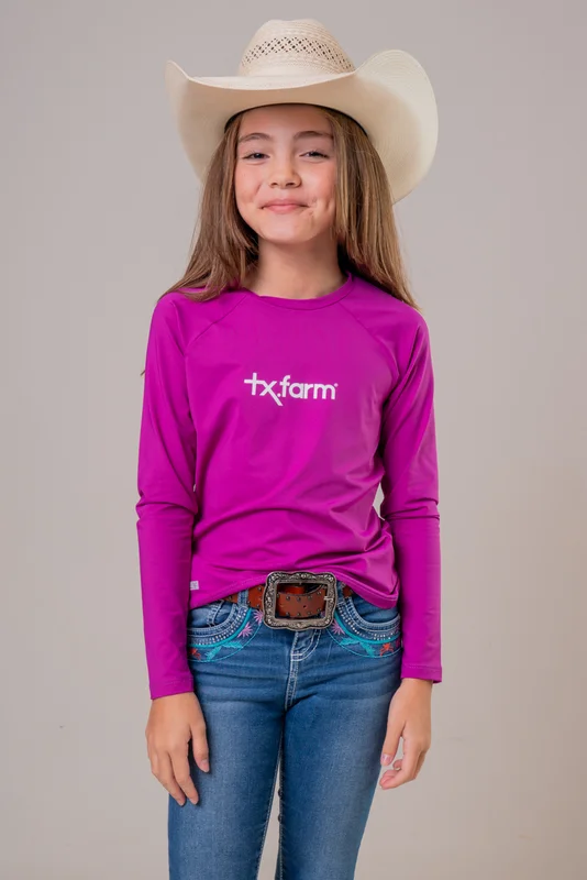 CAMISETA TÉRMICA JUVENIL UNISSEX UV50+ TEXAS FARM - ROXO PURPURA/ BRANCO