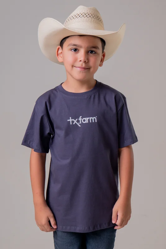 CAMISETA JUVENIL MASCULINA TEXAS FARM - AZUL INDIGO/ CINZA