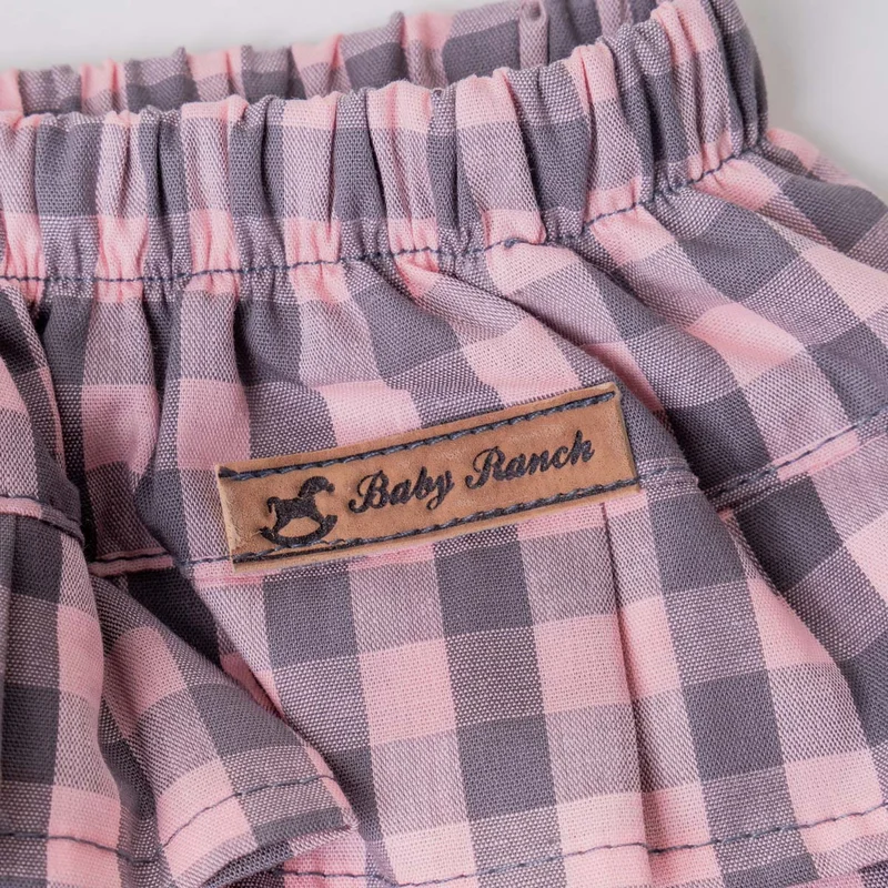 CONJUNTO TAPA FRALDA/ BANDANA FEMININO BABY RANCH - XADREZ ROSA/ CINZA - Imagem 3
