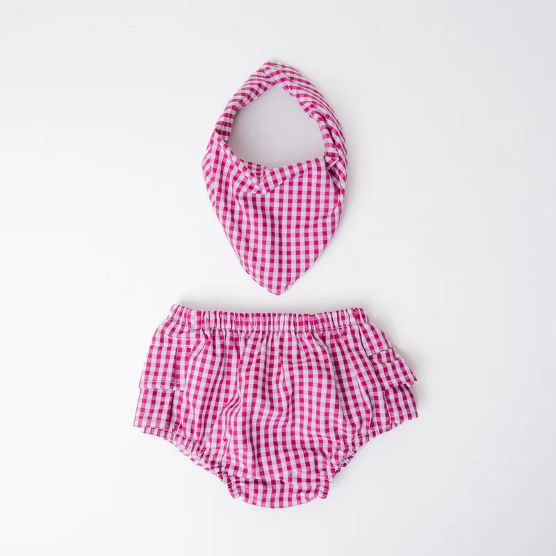 CONJUNTO TAPA FRALDA/ BANDANA FEMININO BABY RANCH - XADREZ VERMELHO/ BRANCO - Imagem 2