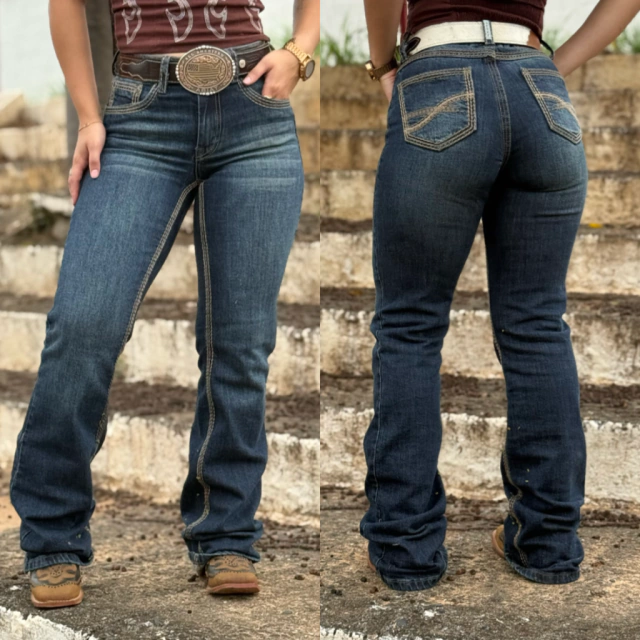 Calça Selff Western Jeans Feminina Boot Rock Filigrana Azul - Imagem 2