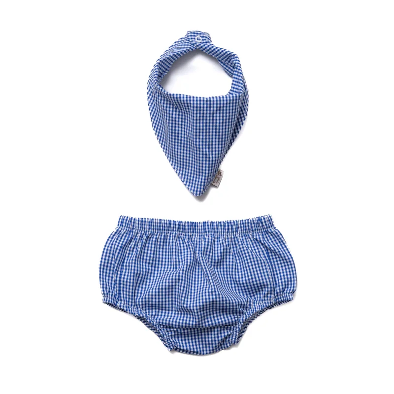 CONJUNTO TAPA FRALDA/ BANDANA MASCULINO BABY RANCH - XADREZ AZUL/ BRANCO