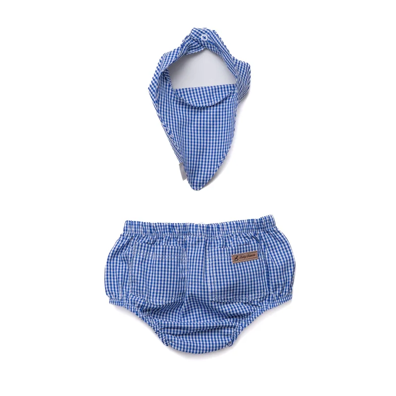 CONJUNTO TAPA FRALDA/ BANDANA MASCULINO BABY RANCH - XADREZ AZUL/ BRANCO - Imagem 2