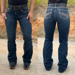 Calça Selff Western Jeans Feminina Boot Rock Filigrana Azul