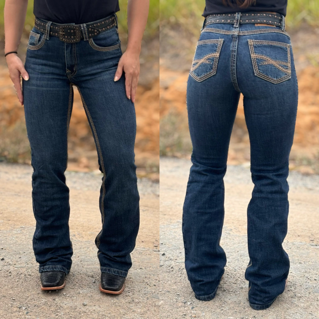 Calça Selff Western Jeans Feminina Boot Rock Filigrana Azul