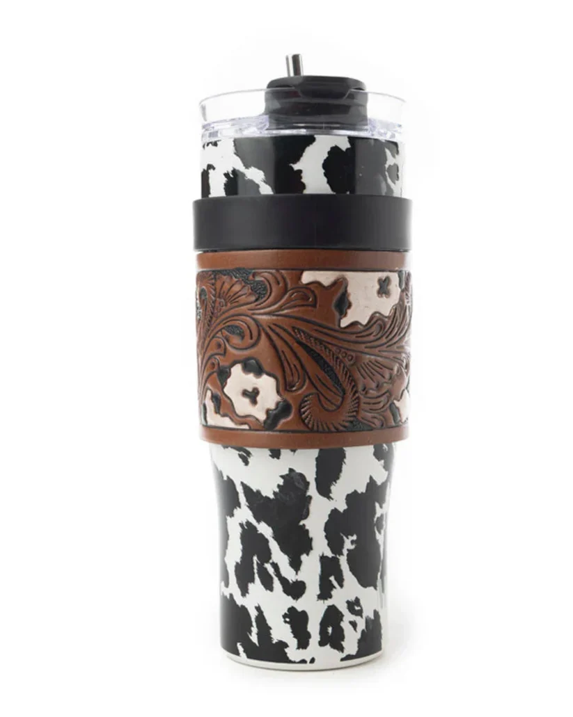 Copo térmico estilo faroeste com estampa de vaca - Imagem 2