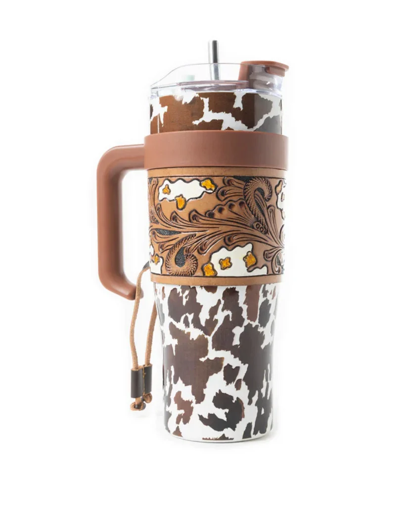 Copo térmico estilo faroeste com estampa de vaca - Imagem 5